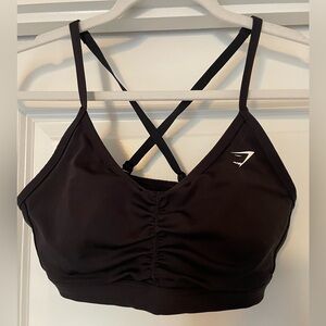 GymShark Black Ruched Sports Bra with Crossback Straps